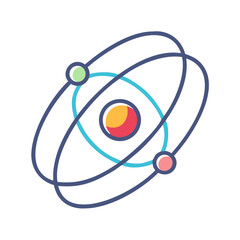 Atom illustration with circles and colorful electrons in vector style  