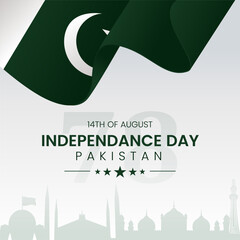 14th August Pakistan Independence Day. Independence Day Celebrations Design Template. Social Media Post. Vector Illustration.