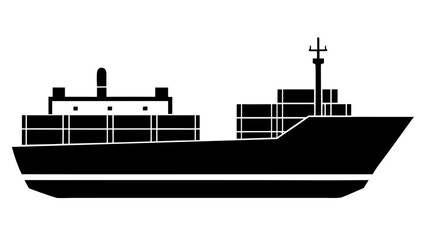 Obraz premium Cargo Ship black silhouette vector illustration,Cargo Ship icon