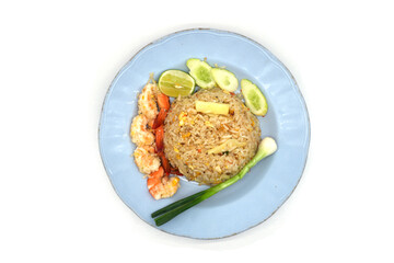 Food menu: Fresh shrimp egg fried rice, ready to eat