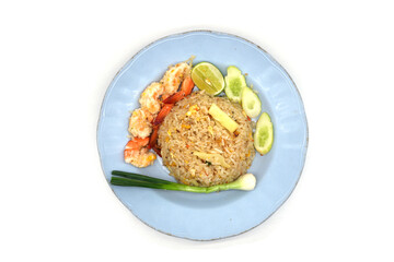 Food menu: Fresh shrimp egg fried rice, ready to eat
