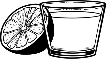 A shot glass of liquid with a lemon slice