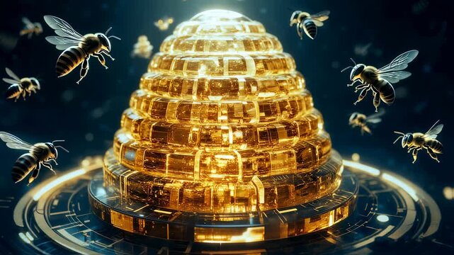 Futuristic Honeycomb Structure with Flying Bees: A Science and Technology Concept