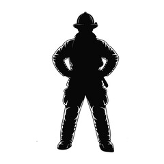 a black silhouette of firefighter standing hands on his hip
