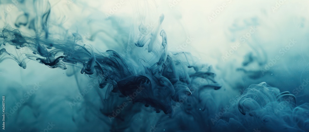 Poster water wispy clouds of ink diffusing and swirling gradients with a dreamlike quality.