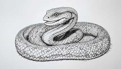 Obraz premium Detailed ink drawing of a coiled snake.