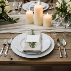 Elegant wedding table setting with candles and floral accents