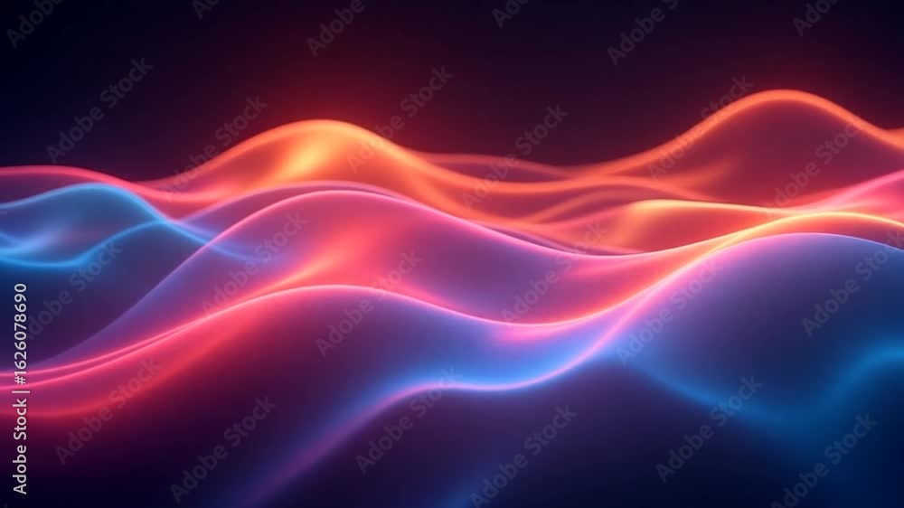 Poster dynamic glowing waves of vibrant neon light flowing smoothly creating a mesmerizing abstract digital