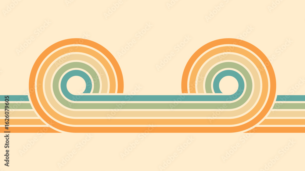 Wall mural abstract background of rainbow groovy wavy line design in 1970s hippie retro style. vector pattern r