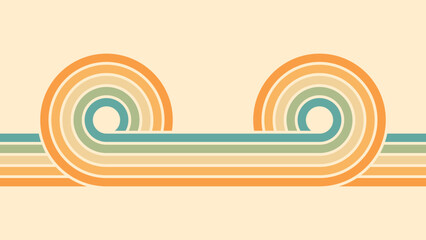 Abstract background of rainbow groovy Wavy Line design in 1970s Hippie Retro style. Vector pattern ready to use for cloth, textile, wrap and other.
