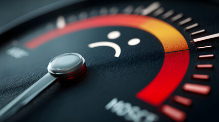 Gauge measuring customer service satisfaction indicates critically poor level. This indicator shows bad rating with needle deep in red zone reflecting urgent risk and needed improvement