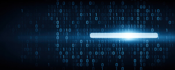 Futuristic digital background with binary code and glowing light effect, representing technology and data processing concepts