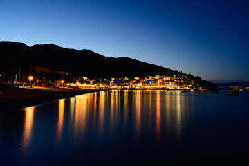 Fototapeta premium Moscenica Draga Townscape of a Tourist Resort and Beach in Croatia at Night