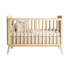 Modern Wooden Crib: A minimalist, elegantly crafted wooden crib, a sanctuary of comfort and safety, showcasing the essence of early childhood dreams. 
