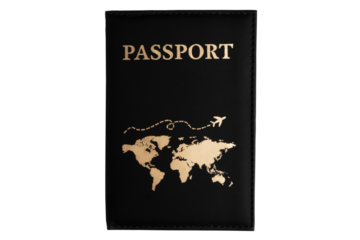 Black passport. Passport with world map isolated. Isolated passport. Passport cover