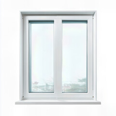 A simple, modern white vinyl or UPVC casement window with two panes of clear glass, a standard architectural element for residential homes, isolated on white.
