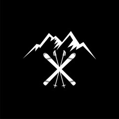 Ski mountains icon isolated on black background