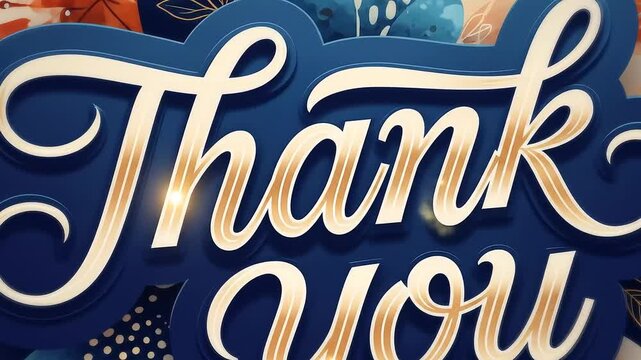 Elegant Thank You Typography Design with Blue and Gold Accents