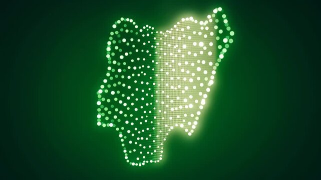 Digital light map of Nigeria in green and white national colors, symbolizing Independence Day celebration and national pride - Powered by Adobe