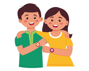 brother and sister celebrating Raksha Bandhan Indian festival vector illustration
