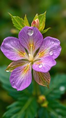Illustration of a delicate purple flower with water droplets on its petals