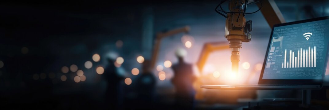 Advanced manufacturing facility showcases automated machinery with digital connectivity and precision technology - Powered by Adobe