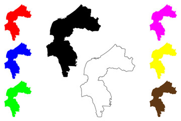 Moriguchi city (Japan, Nihon-koku or Nippon-koku, Kansai region) map vector illustration, scribble sketch Moriguchi-shi map