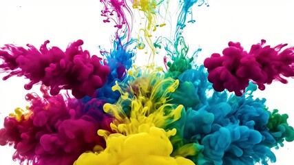 An abstract explosion of colorful ink clouds swirling in water on a white background - Powered by Adobe