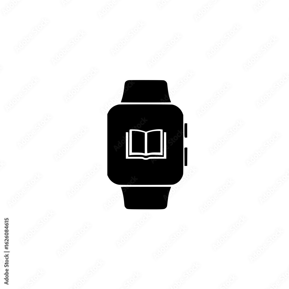 Poster flat vector illustration of smartwatch display featuring open book symbol in modern style