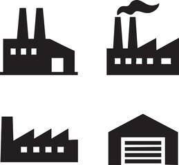 Obraz premium Industrial Factory and Warehouse Icons Set – Manufacturing and Production Vector Illustration