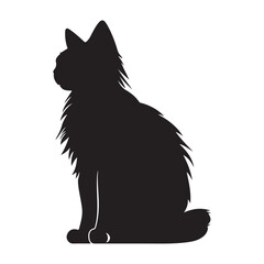Obraz premium Vector art of fluffy cat silhouette isolated on white background