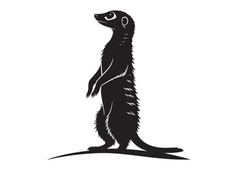 Vector Silhouette of a Standing Meerkat in Watchful Pose on Clean White Background.