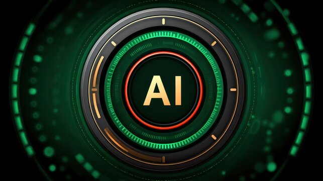 Futuristic AI digital interface with glowing green accents and intricate circular design