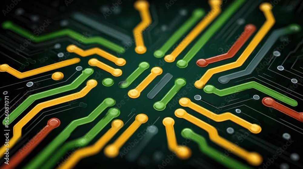 Aufkleber colorful abstract circuit board with interconnected pathways and nodes