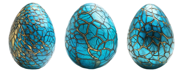 Elegant turquoise egg with intricate gold patterns isolated on white transparent background. Symbol of luxury, Easter, and artistic craftsmanship