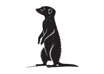 Silhouette of a Standing Meerkat in Alert Pose on White Background Vector Style.