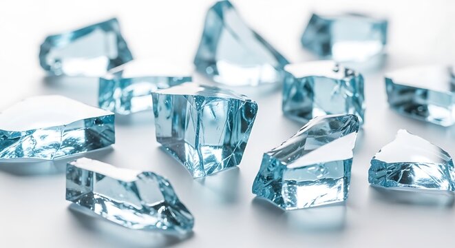 Scattered blue crystals and gemstones with sharp facets