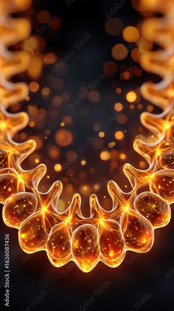Poster luminous microscopic cells with intricate interconnected network structures and soft bokeh lights