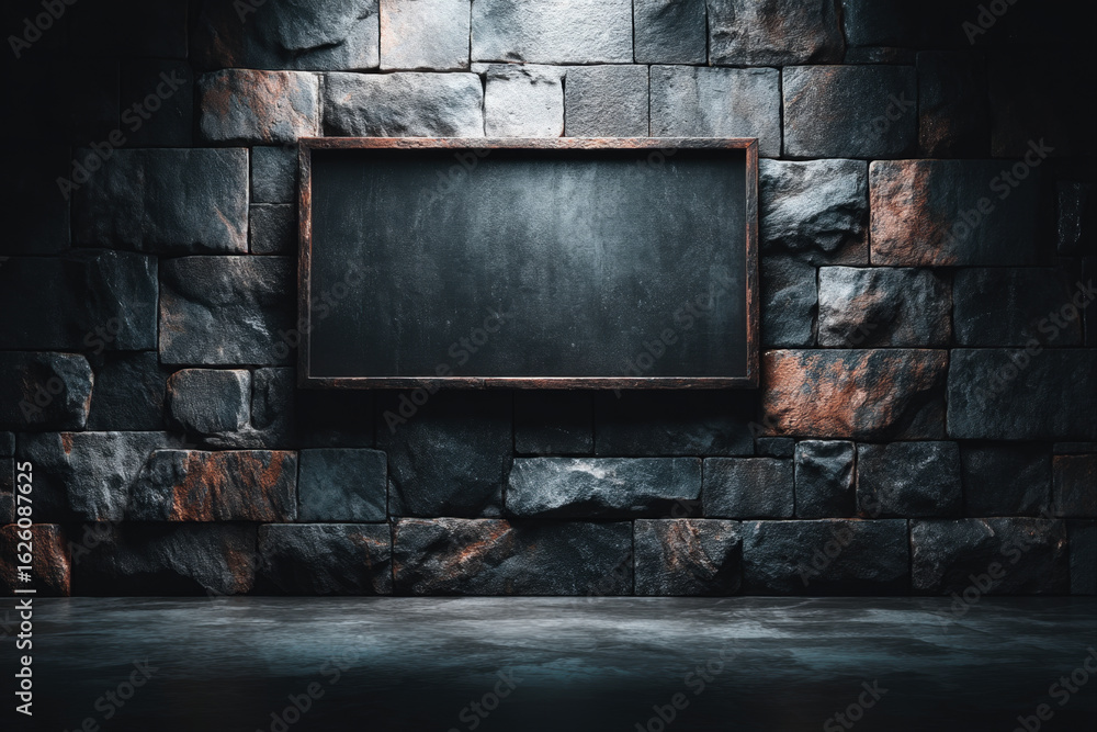 Aufkleber textured stone wall with sunlight casting rectangular shadows and empty center