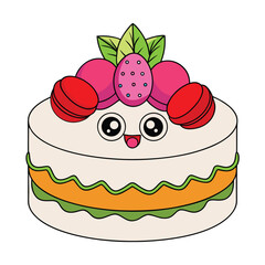 A collection of adorable cartoon illustrations featuring smiling cake