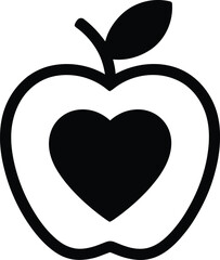Fototapeta premium Black silhouette of an apple with a heart shape inside representing healthy eating and love for wellness silhouette
