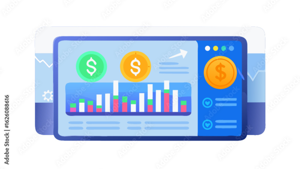 Poster financial dashboard with charts and graphs showing business growth and investment performance analys