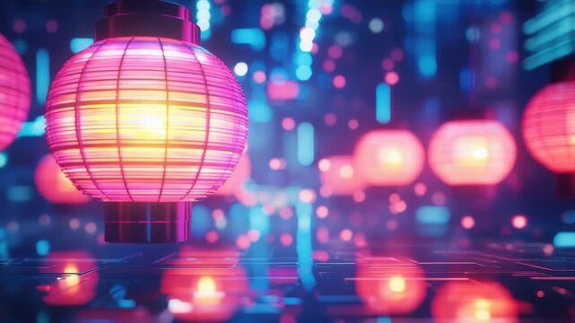 Cyberpunk Lanterns Night View