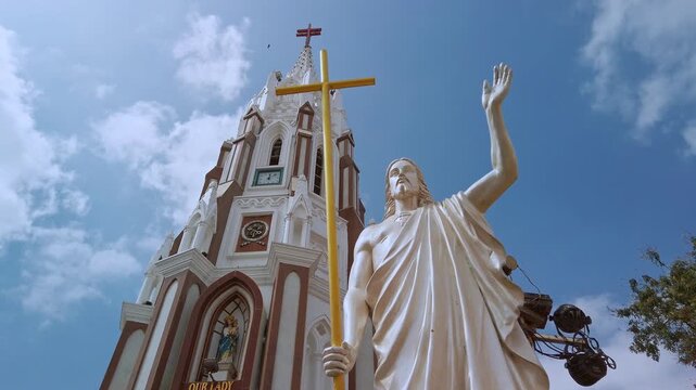 Facade of St. Mary Basilica in Bangalore, India.