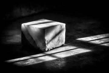 White corner mockup illuminated by dramatic light with long shadows in dark setting