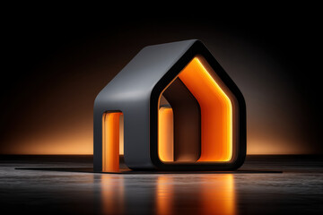 3d abstract house icon with smooth polygonal shapes and soft lighting effects