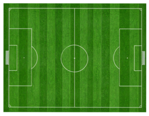Aerial View of Vibrant Green Soccer Field with Distinct White Markings and Grass Texture Isolated on Transparent Background PNG