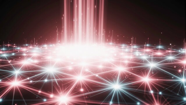 3d Visual representation of interconnected AI nodes forming a vast digital network, glowing with vibrant pastel colors. Ideal for showcasing artificial intelligence, machine learning, data processing,