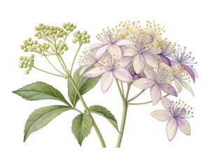 watercolor elder flower vector illustration isolated on white background