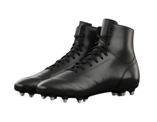 Black Leather Soccer Boots with Studded Soles Side View Pair Isolated on Transparent Background PNG
